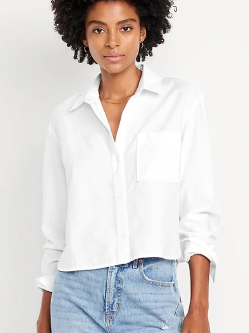 Women’s Old Navy White Cropped Button-Down Shirt- small